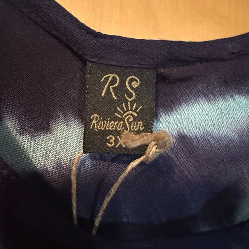 Riviera Sun Blue Black Tie Dye Swing Dress 3X NWT 100% Rayon Boho Flowy Plus Siz - Picture 4 of 6